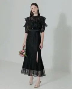 【LEJA】2WAYパール付きバックリボンキャミワンピセットアップドレス