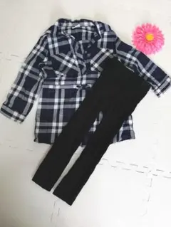zara チェック柄　シャツ　ワンピース　104  &ニットレギンス　2点セット