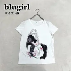 blugirl ブルーガール Tシャツ レース ビジュー イラスト 白 40のサムネイル