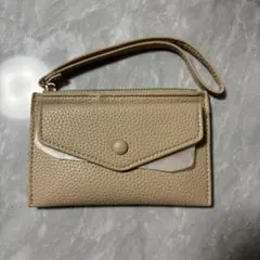 ベージュ コインケース カードポケット パスケース ストラップ付
