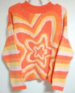 オレンジ スター柄 ニットセーター 長袖