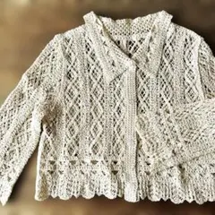 美品❣️アイボリー レース　春カーディガン コットン100% 8分袖