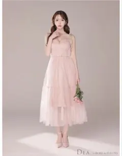 美品エレガントショルダーリボン ベルトデザイン ギャザー チュール Aライン