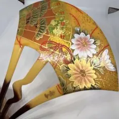 名052402　寿舟結婚式　樹脂　鼈甲白甲風　大振り　菊文様　バチ型　かんざし