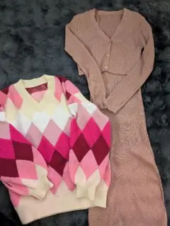 GRL　ピンクコーデ　ニットワンピ　セット