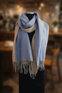 ✨新品✨ブルー×ベージュ バイカラーカシミヤ風大判マフラー ストール 春先OK