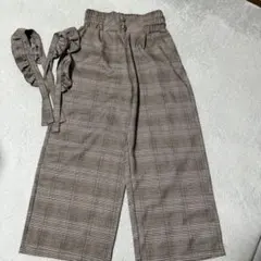 130サイズ チェック柄 ロングワイドパンツ