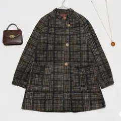 秋冬チェック柄ロングコート ビッグシルエット ゆったり 肩パッド入り 裏地付き