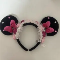 【レア】ディズニー カチューシャ ミニー 花 フリル レース ピンク