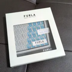 新品未使用FURLAフルラ ロゴ入り ハンカチ ブルー/グレー