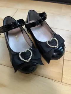 Any Fam 黒 リボン付きキッズシューズ　17cm
