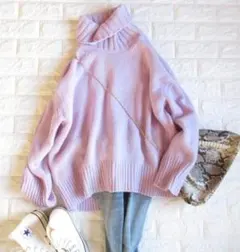 トゥモローランド ギャルリーヴィー 定価3万ファインウールタートルニットパープル