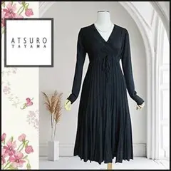 【アツロウタヤマ】ニットロングワンピース　黒　ブラック　M　プリーツスカート