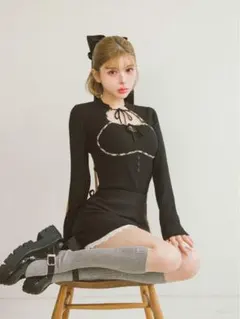 Darich ダーリッチ フロントオープンリブニットトップス ブラック