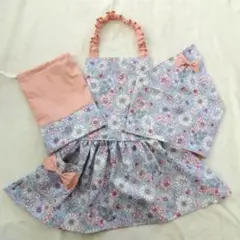 子供★エプロン　三角巾　ポーチ（スミレブルー120㎝前後）キッズハンドメイド