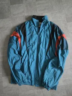 90s レトロ ナイロンジャケット マルチカラー ブルー ヴィンテージ風 古着のサムネイル