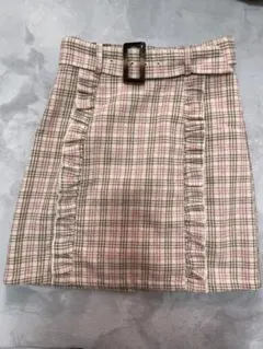 【Ankrouge】ピンクチェック柄フリルタイトスカート