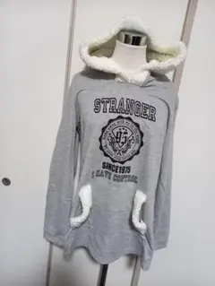 グレー ボアフード付きパーカー　L