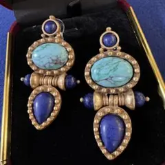 ヴィンテージ デザイン　アクセサリー　ブルー　レトロ　ピアス　イヤリング　豪華