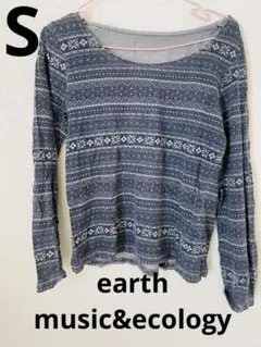 アースミュージックアンドエコロジー　トップス　カットソー　ノルディック柄　紺色