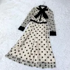 美品】ダイアグラム ラメドット刺繍ドレス ボウタイ シアー ロング
