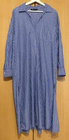 【美品】ZARA ストライプシャツワンピース　ロングワンピース