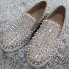 美品クリスチャンルブタン　スリッポン スニーカー　スタッズ　レインボー　キラキラ