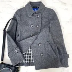 極美品 バーバリーブルーレーベル ノバチェック ピーコート 銀ボタン 36