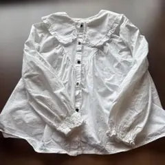 女の子　ZARA長袖ブラウス　160サイズ　白地×黒ボタン　丸襟ビッグ襟