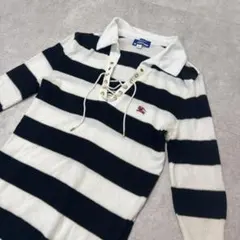 Burberry Blue Label 七分袖ポロシャツ 38 白黒 ボーダー