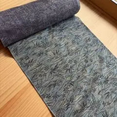 着物反物 紬 藍色系 植物文様