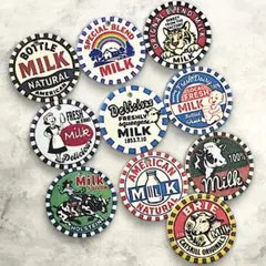 ボトルキャップ風デザイン／革タグ…10枚