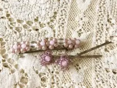 大人可愛い桜ピンク色♪ ビジューバレッタとヘアピン2本セット
