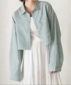 adthie ポケット付き　ショート丈ストライプシャツ