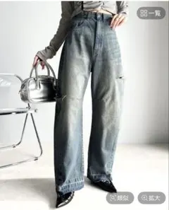 Classical Elf / 綿100%デニム サイドカットカーブパンツ