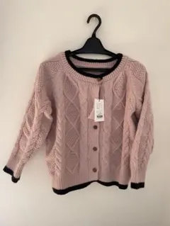 emi+ ケーブル編み ピンク カーディガン