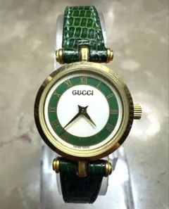 【稼働品】GUCCI グリーン レザー レディース腕時計