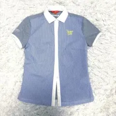 美品 ビームスゴルフ ポロシャツ ストライプ シアサッカー ドッキング 襟付き