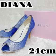 極美品　ダイアナ 24cm ブルーグラデーション ラメ　オープントゥパンプス