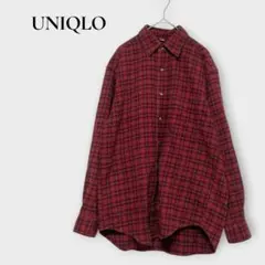 ユニクロ フランネルシャツ 長袖 チェック レッド S コットン100%