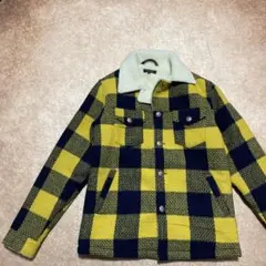 FULL GLOW メンズ ボア ウールジャケット チェック柄 アメカジ M 黄