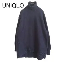 2003　UNIQLO／ユニクロ　ハイネックざっくりニット　ネイビー　XS　美品