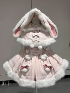 クリスマス ロリータ リボンワンピース＋マント サンタコスプレセットアップ予約品