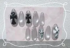 ネイルチップ　マグネット　グレー　クロム　シンプル　ロック