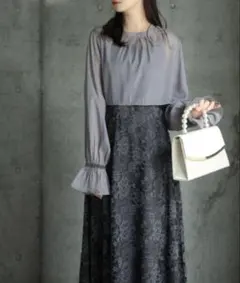 結婚式ワンピースレースドレスロングドレス オケージョンLパーティー お呼ばれ