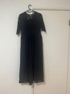 レース袖 ブラック パンツドレス
