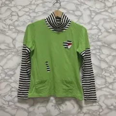 PICONE CLUB レアな個性が光る！グリーン×ボーダー レイヤード風ロンT