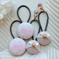 307✾︎ ハンドメイド　ヘアゴム4個セット　27,22㎜くるみボタン