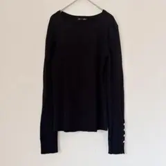 ジーユー ブラック M リブスリーブ セーターボタン シンプル