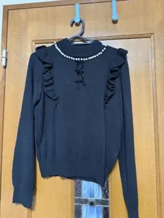 AnkRouge フリルパールハイネックニット